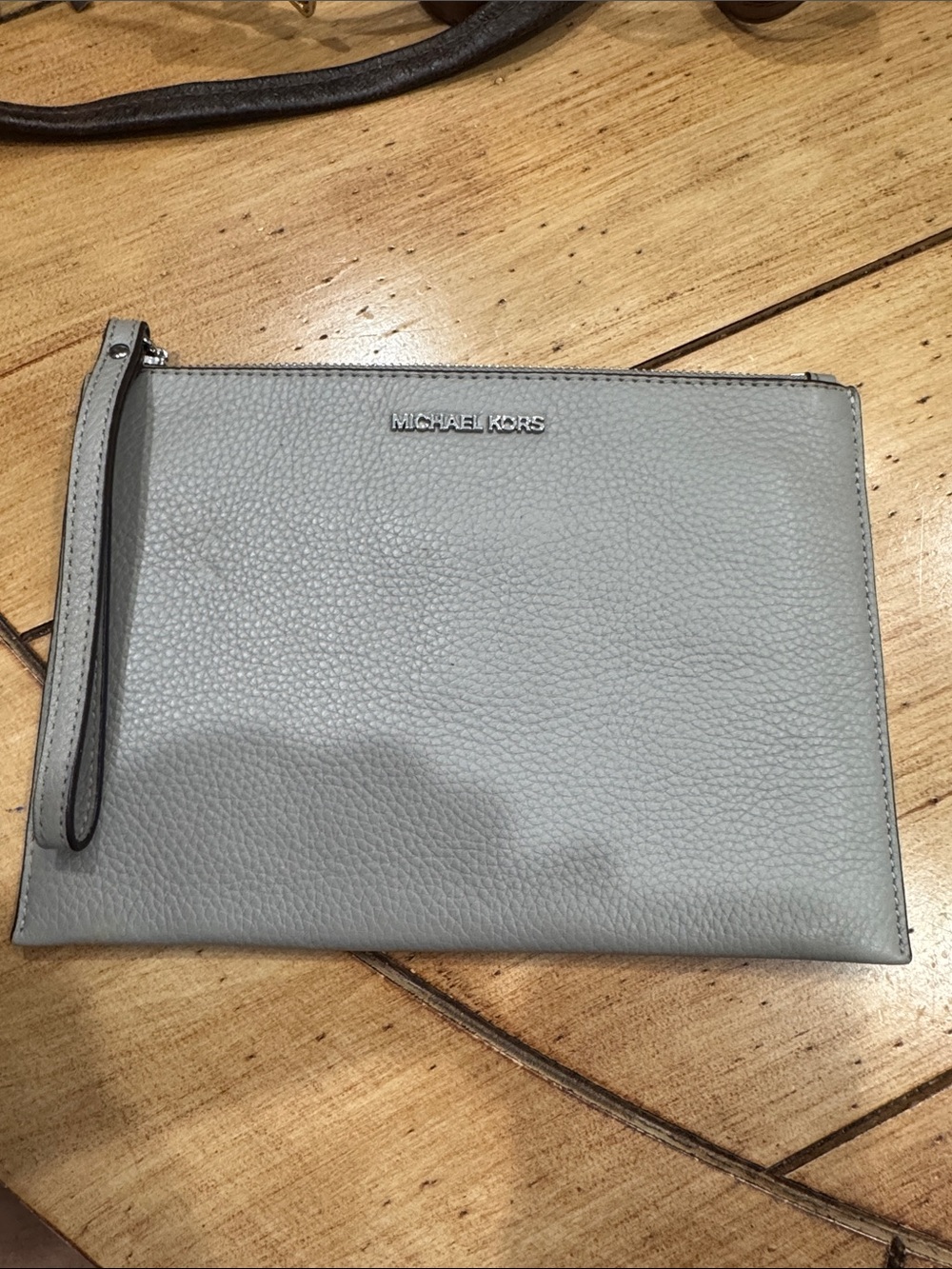 Michael Kors Light Gray Pebbled Leather Toiletry Pouch